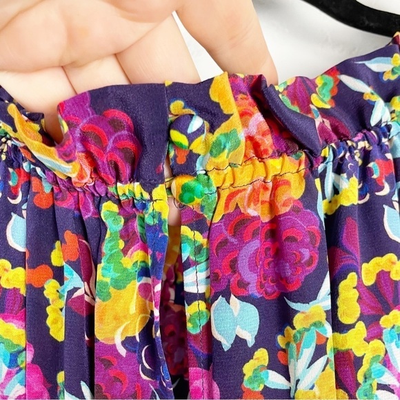 Saloni Juli Silk Floral Ruffle Wide Leg Off the Shoulder Jumpsuit Purple Size 0 - Picture 6 of 9